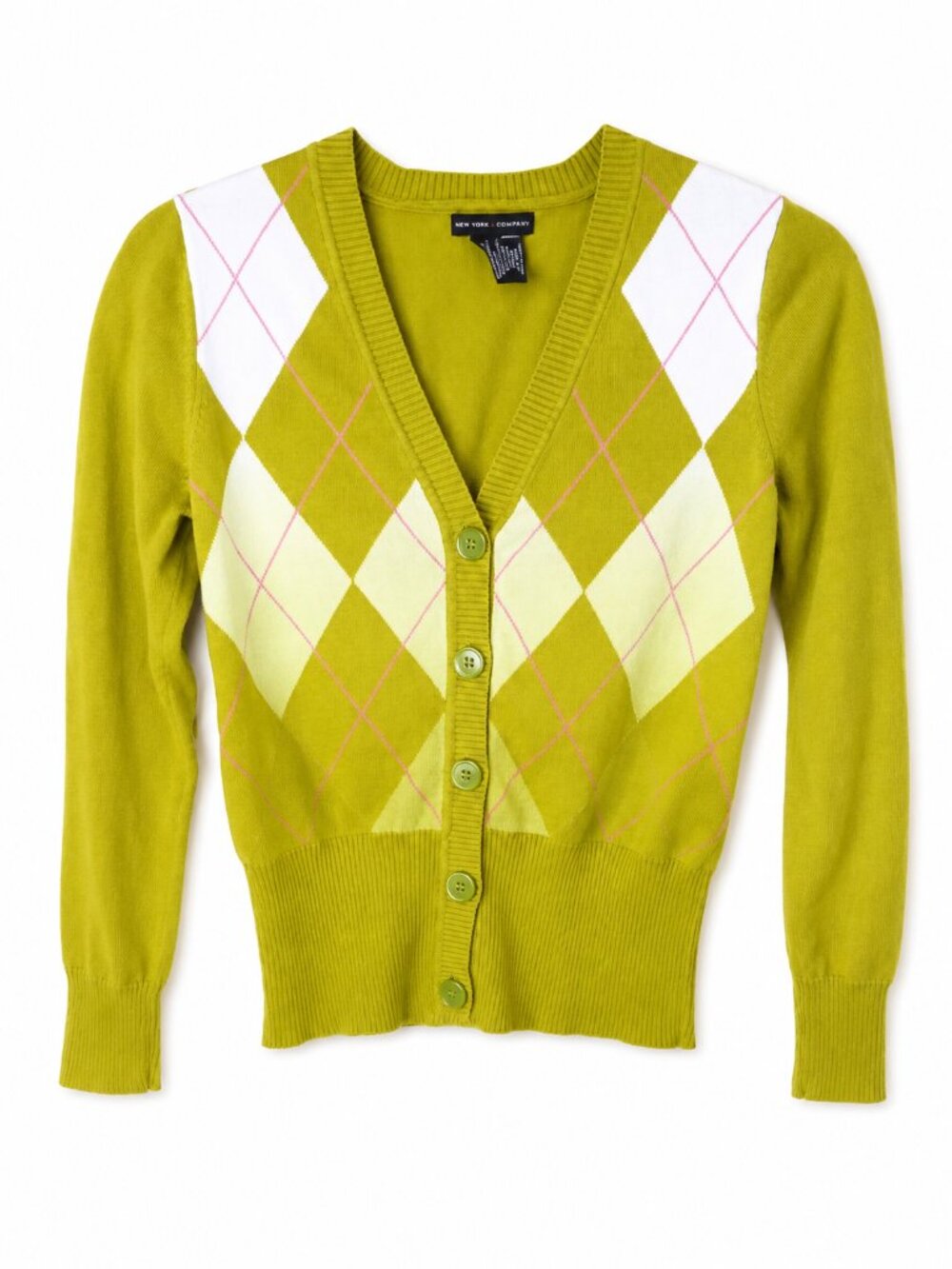 Green Argyle Button Front Cardigan Sweater Preppy Dark Academia - Picture 2 of 4
